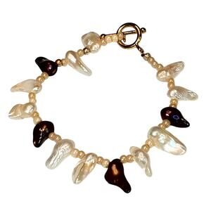 Genuine Baroque Freshwater Pearl Beaded Bracelet 8"